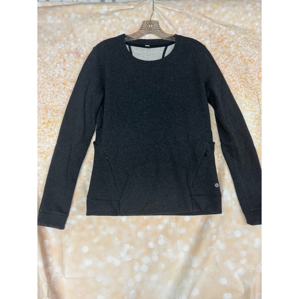 Lululemon Gray Open Back Cutout Long Sleeve Pullover Sweatshirt Zip Pockets